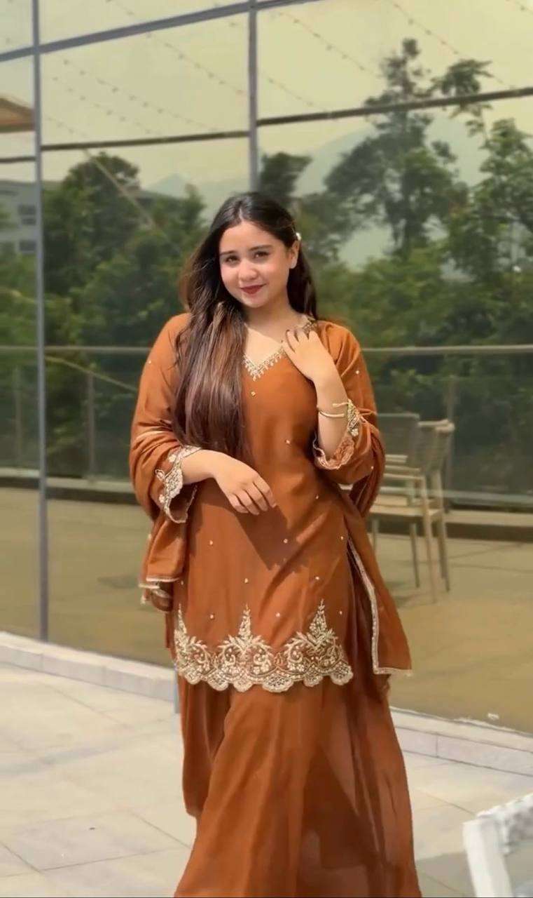 Women's Georgette Sequence Moti Work Straight Kurti With Salwar and Dupatta Set - Image 5
